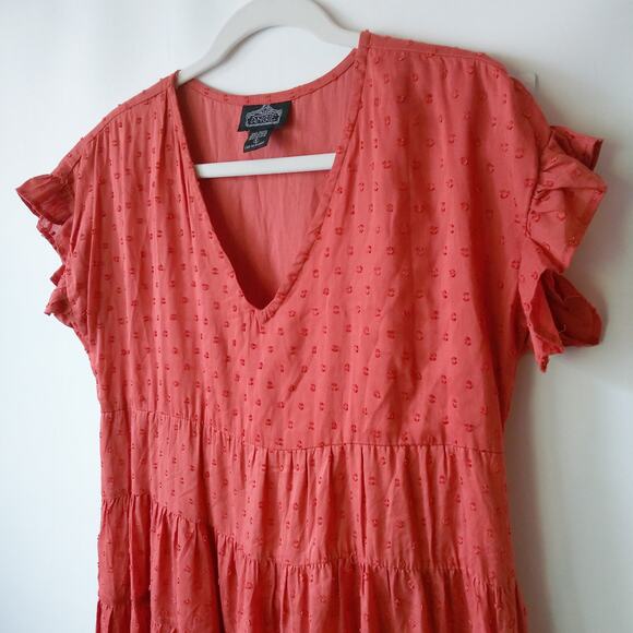 Angie Womens S Tiered Summer Sun Dress Beach Cover-up Swiss Dot Terracotta Boho - Picture 2 of 11